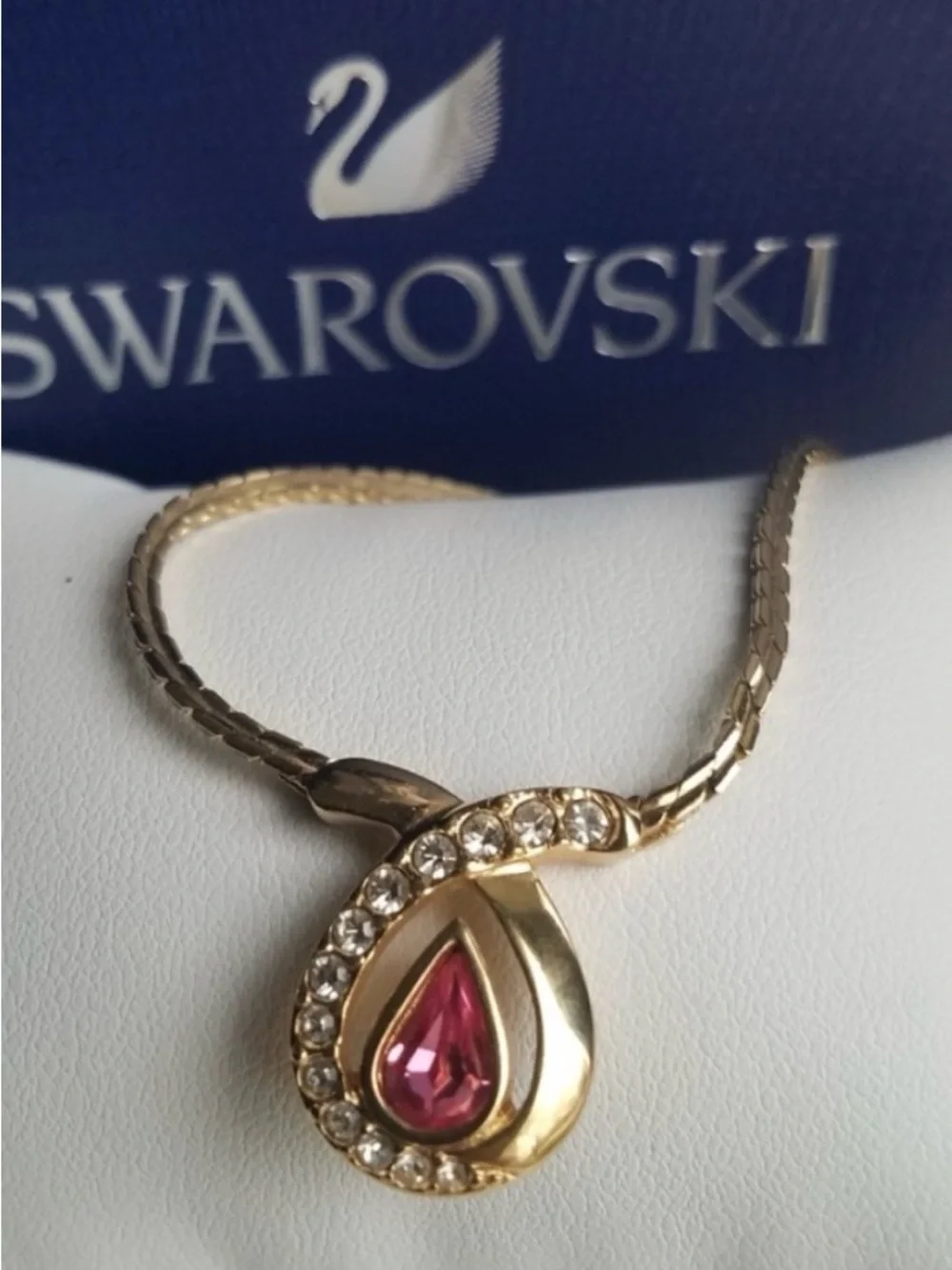 AUTHENTIC Swarovski 24k Gold Plated Pink Teardrop Necklace RARE
